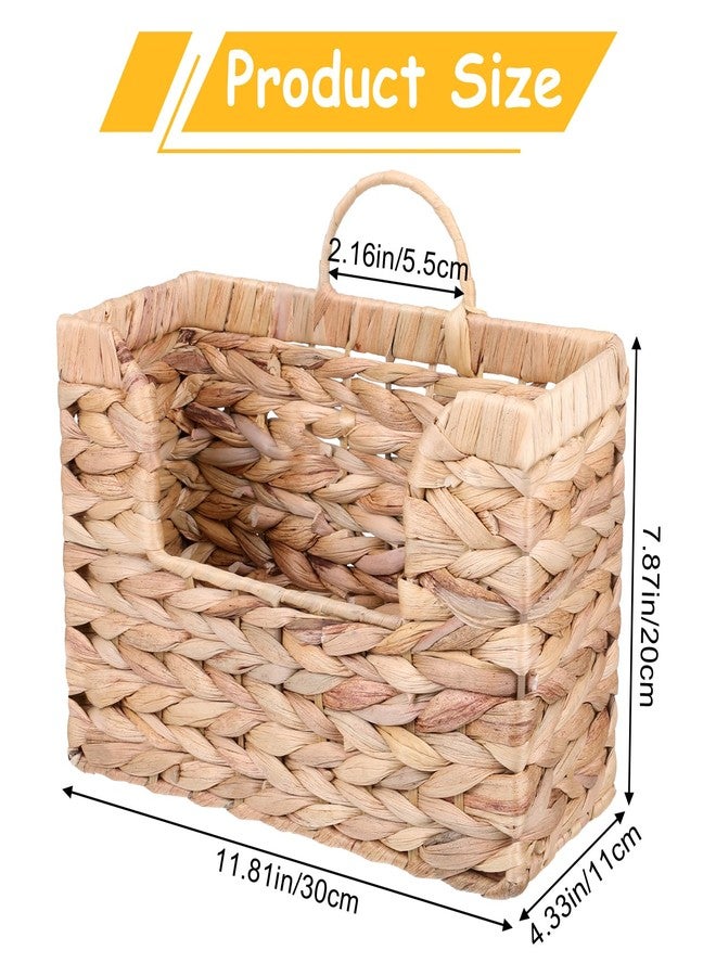 Hpmjz Woven Hanging Magazine Holder Water Hyacinth Magazine Basket Wall Mounted Woven Mail Organizer Wicker Storage Box with Handle Newspaper Rack Decorative for Home Office - Image 2